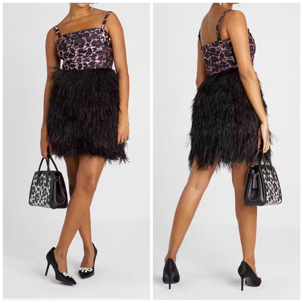 Kate Spade Rosy Garden Feather Trim Dress